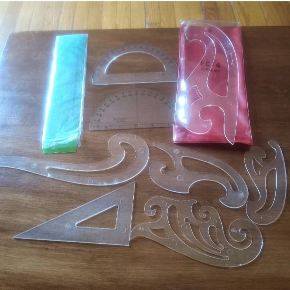 VTG drafting Lot, FC-4 curve set,  Triangle, Protractors , Vert Lettering Guide
